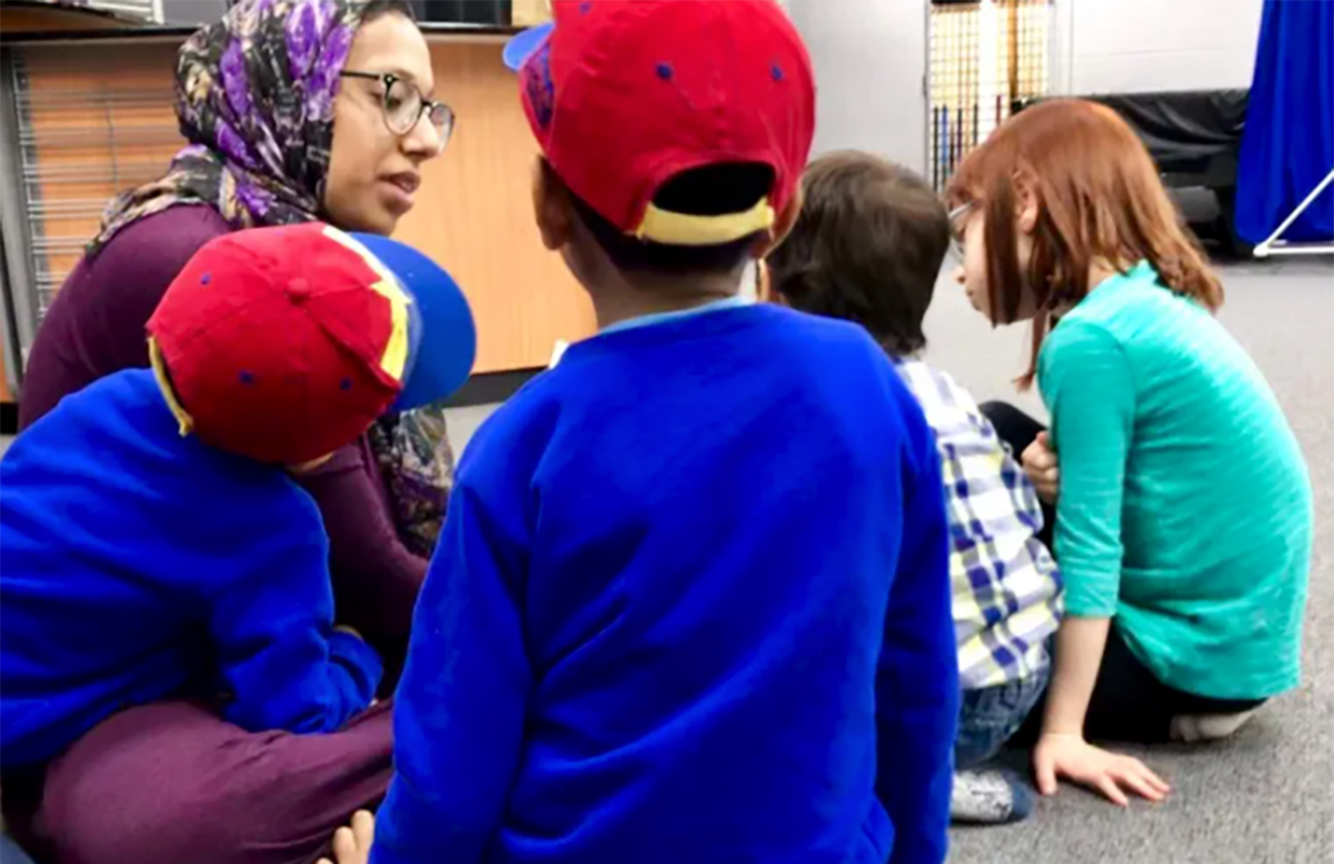 Farhana Quayoum with two of her kids and other children at the Islamic Organization of North America in Warren, Detroit Bangladeshis, Next Avenue