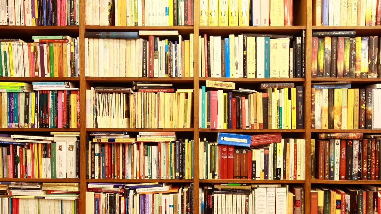 Case of colorful books, downsizing, downsize, next avenue