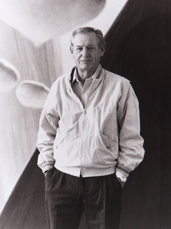 Artist Wayne Thiebaud posing for headshot, painting, Next Avenue