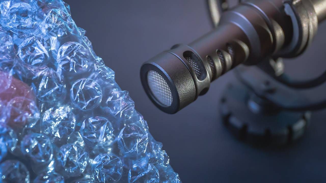 ASMR sounds, bubble wrap popping into a microphone