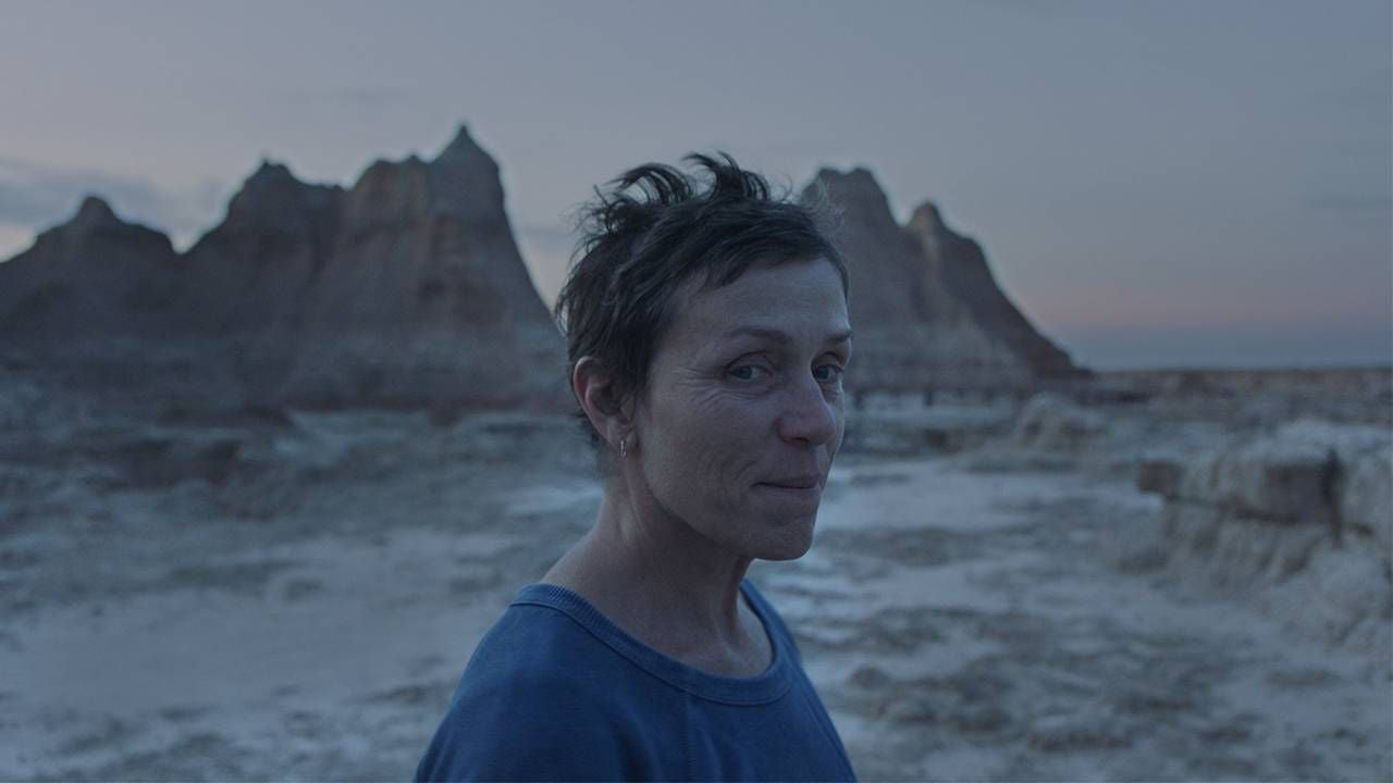 Still from Nomadland film of Frances McDormand in the Badlands, Next Avenue