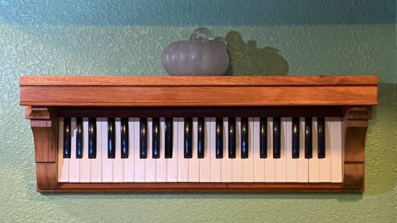 A shelf made from salvaged wood and old piano keys, Next Avenue