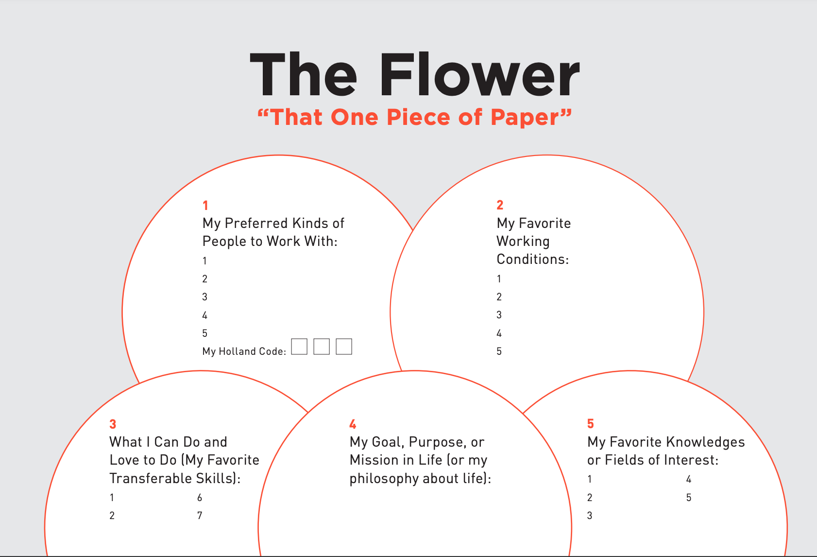 Parachute flower diagram, 28 year job search