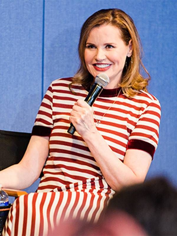 Geena Davis wearing a white and red striped dress. Thelma & Louise, Next Avenue
