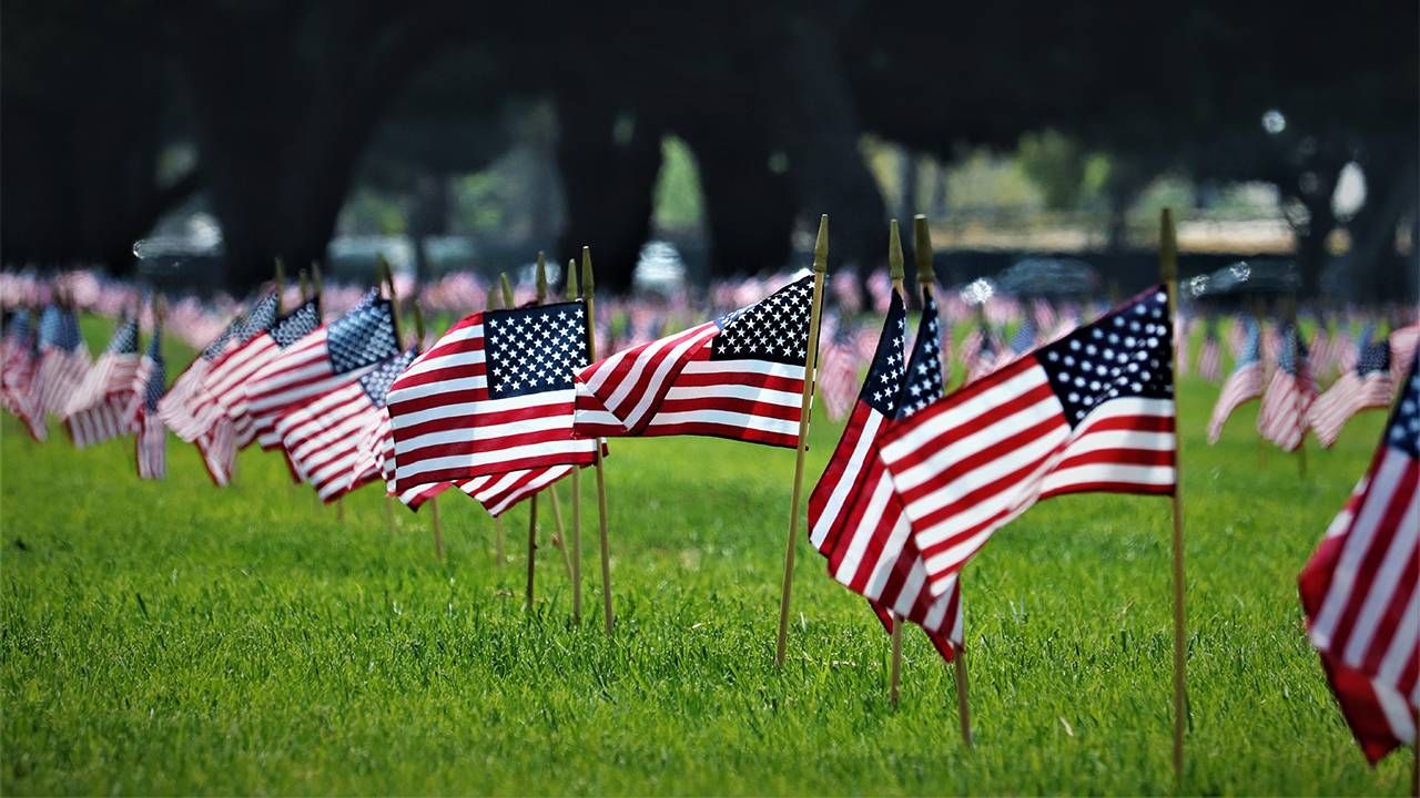 Memorial Day flags flying at the Los Angeles Cemetary. Next Avenue, Pandemic