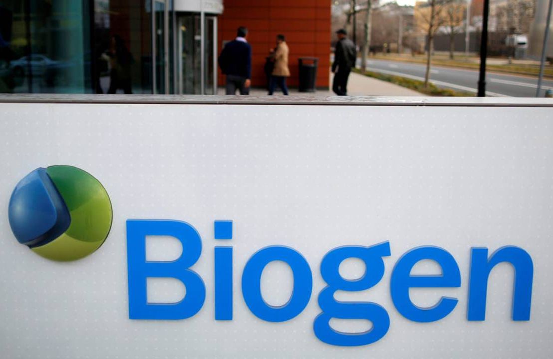 A sign of the Biogen company. new Alzheimer's drug, aducanumab, Aduhelm, FDA, Next Avenue
