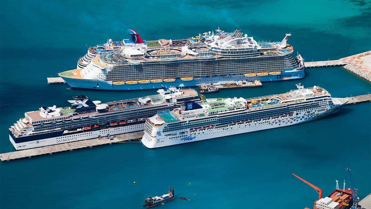Aerial view of cruise ships docked in the Carribbean. Cruise, trip, travel, Next Avenue