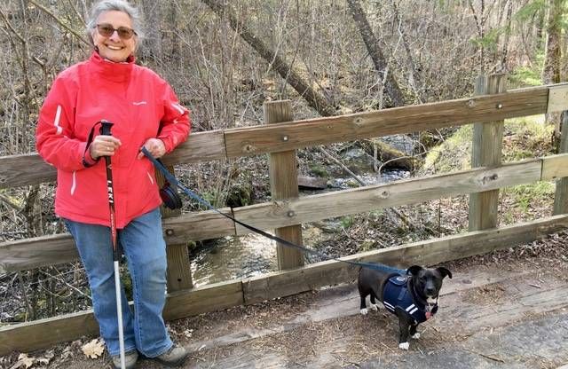 Florence and Reuben on Itasca Trail, traveling pandemic pup