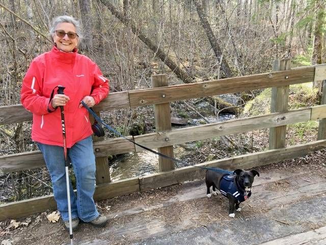 Florence and Reuben on Itasca Trail, traveling pandemic pup