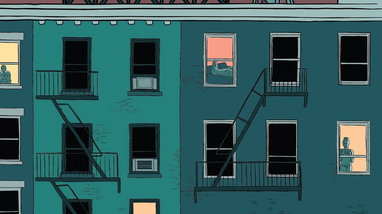 An illustration of people alone inside an apartment building. Loneliness, Seek You, Kristen Radtke, Next Avenue