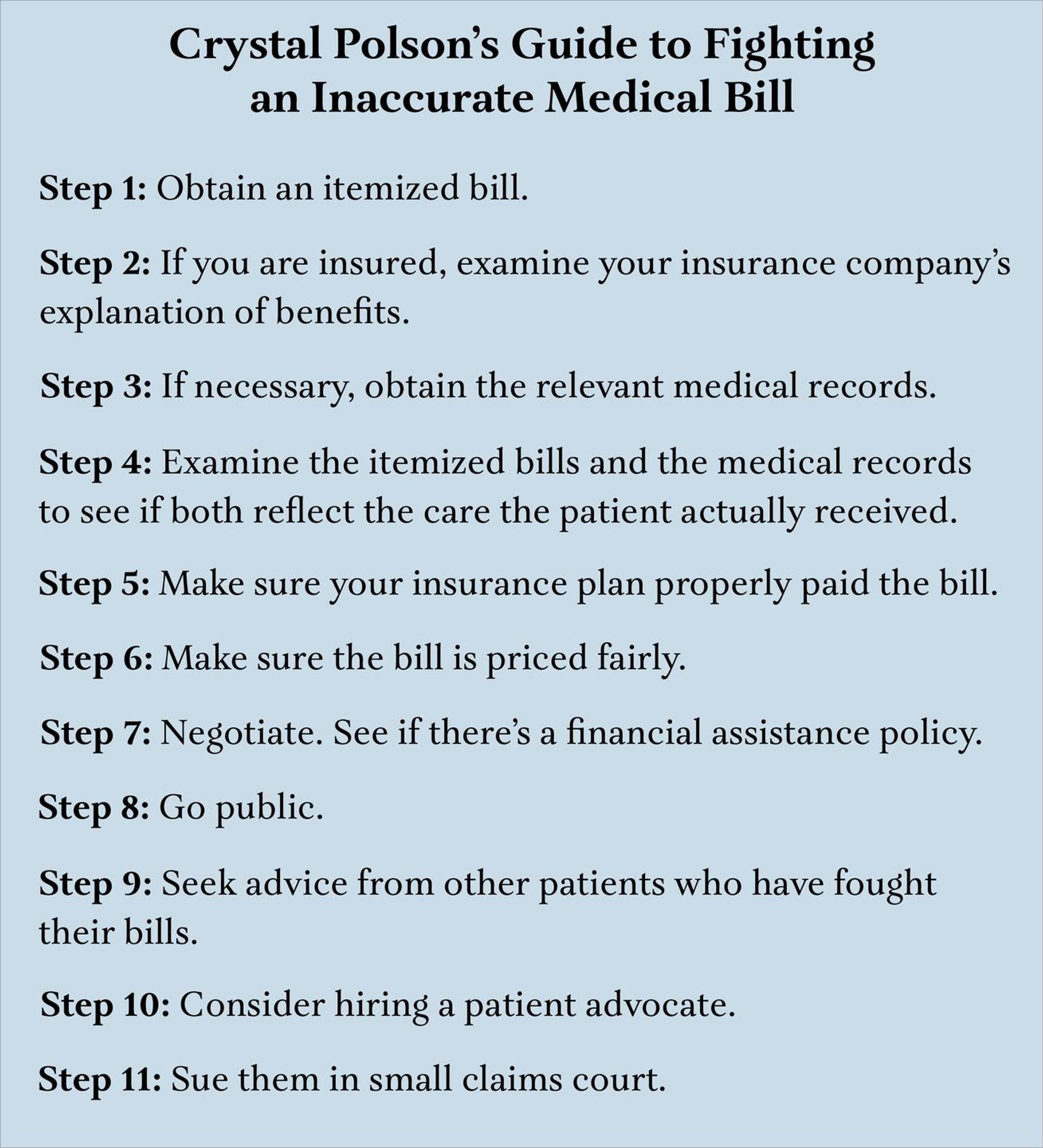 Graphic of the author's guide to fighting an inaccurate medical bill. Next Avenue, medical bill, health care