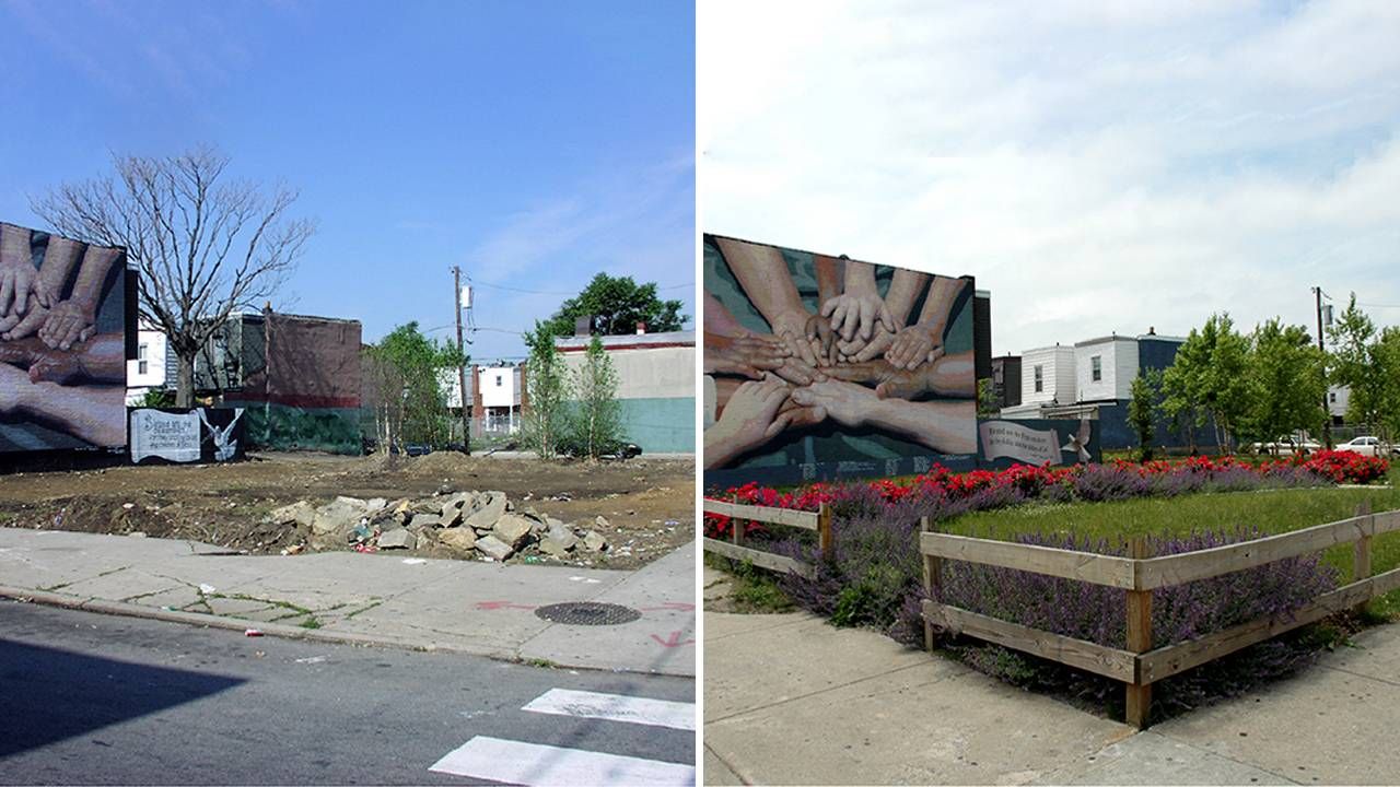 A before and after shot of a cleaned up mini-park. Next Avenue, parks, mental health