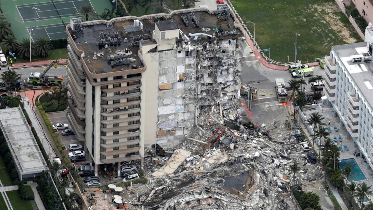 Aerial view of the collapsed building in Surfside, Florida. Next Avenue, climate change, sea level rise