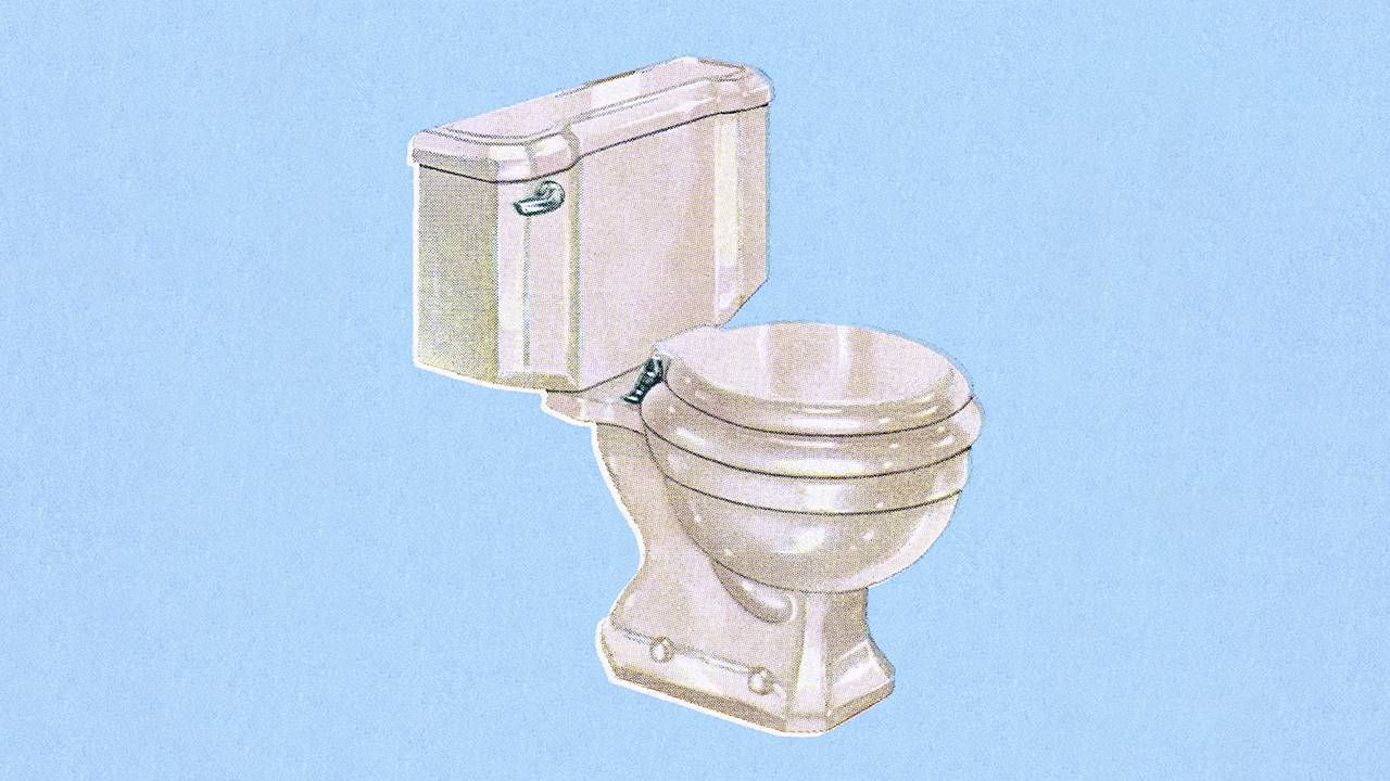 A vintage illustration of a toilet. Next Avenue, constipation, fiber, diet