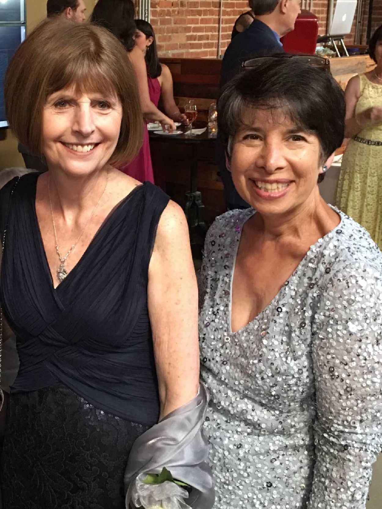 The author and her friend wearing dresses. Next Avenue, Dementia, friend, friendship
