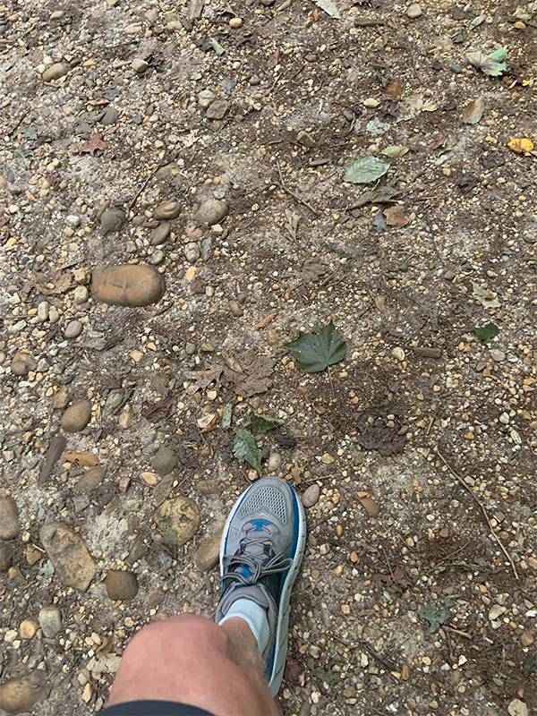 The author's foot on the trail where he runs. Next Avenue, trail running