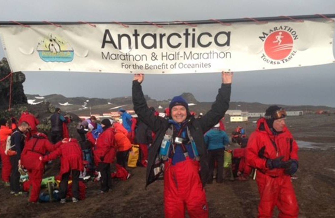 The author after completing a marathon in Antarctica. Next Avenu, second act, Michael Clinton