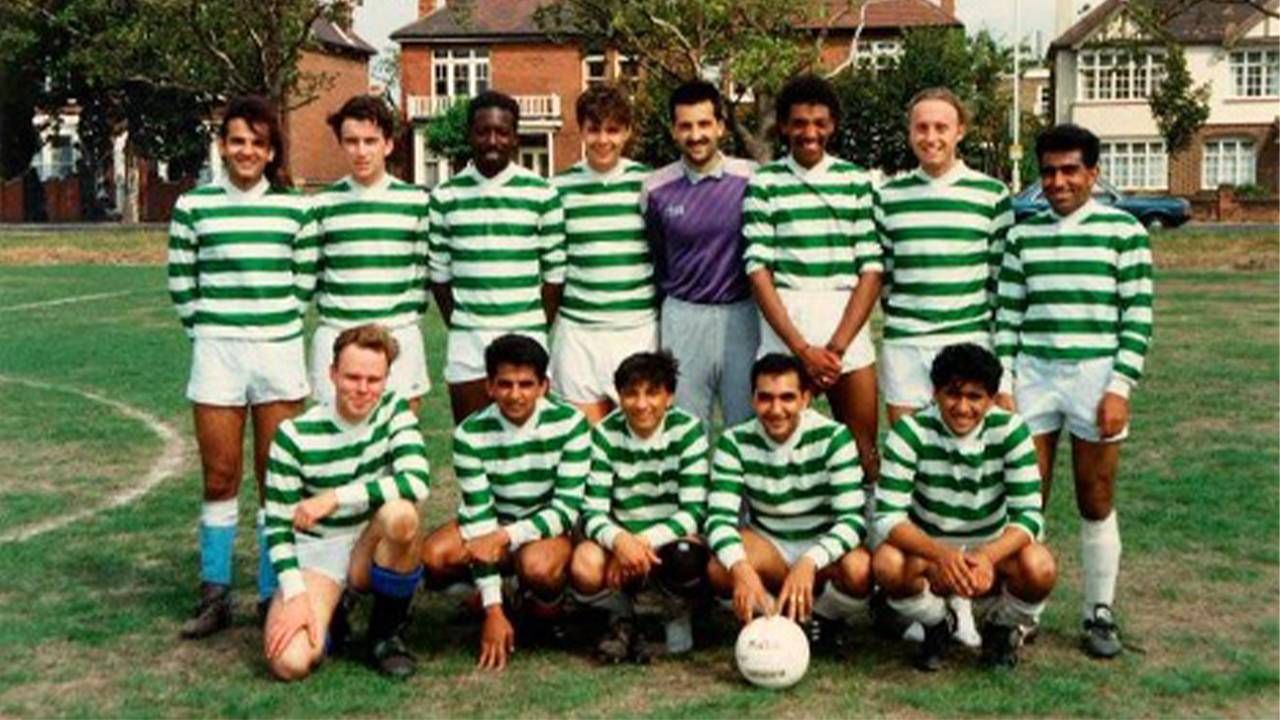 A team photo of the author's soccer team wearing striped jerseys. Next Avenue, soccer, racism