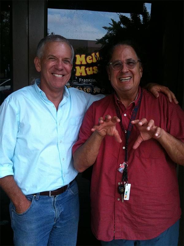 The author with a man wearing a red shirt. Next Avenue, montage career