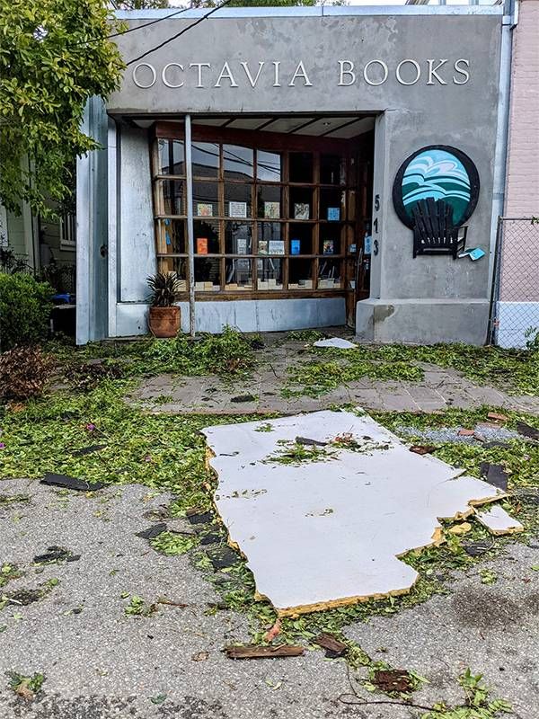 Octavia Bookstore showing debris and damage from Hurricane Ida, Next Avenue, new orleans