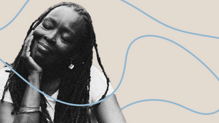 A photo collage of a woman with dreadlocks closing her eyes. Next Avenue, Influencers in Aging