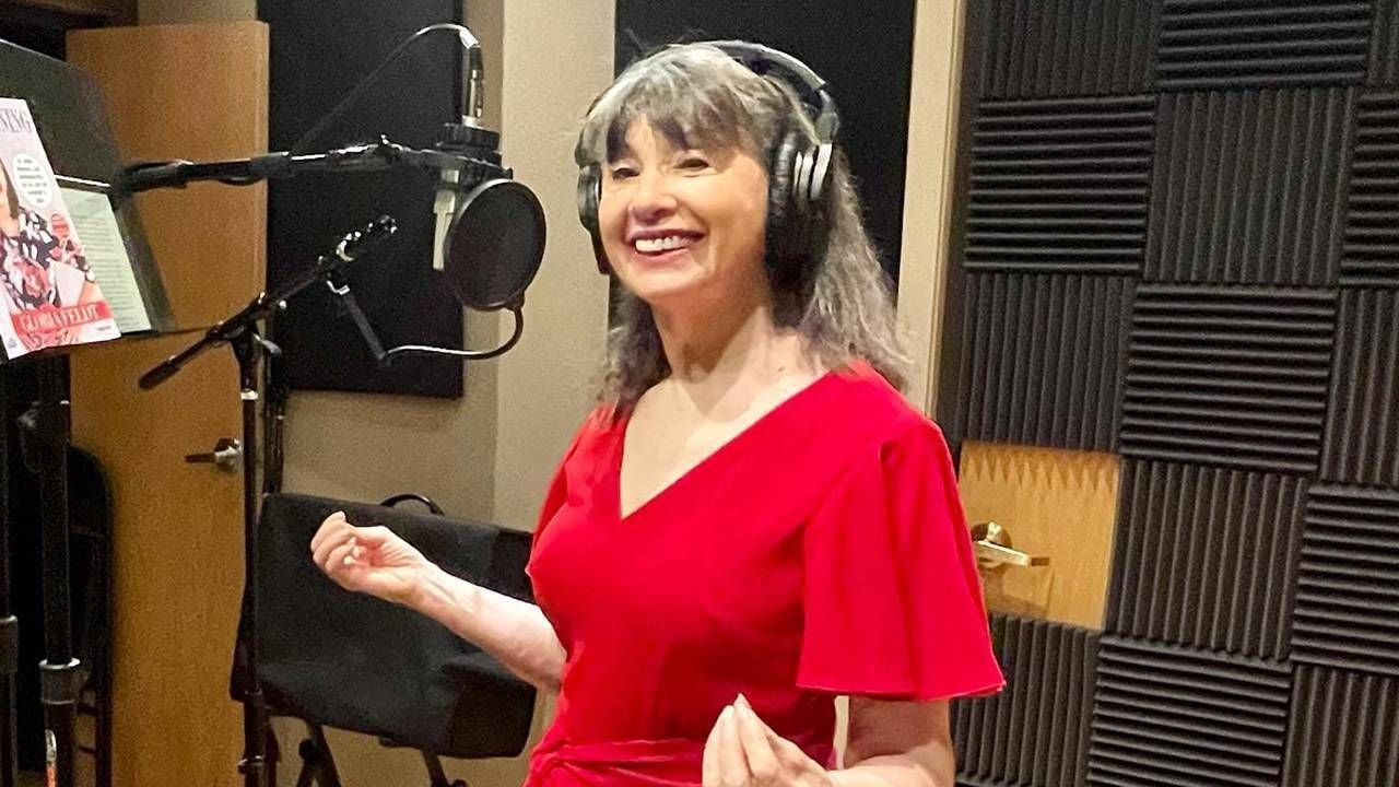 Gloria Feldt in an audio booth recording her new book. Next Avenue