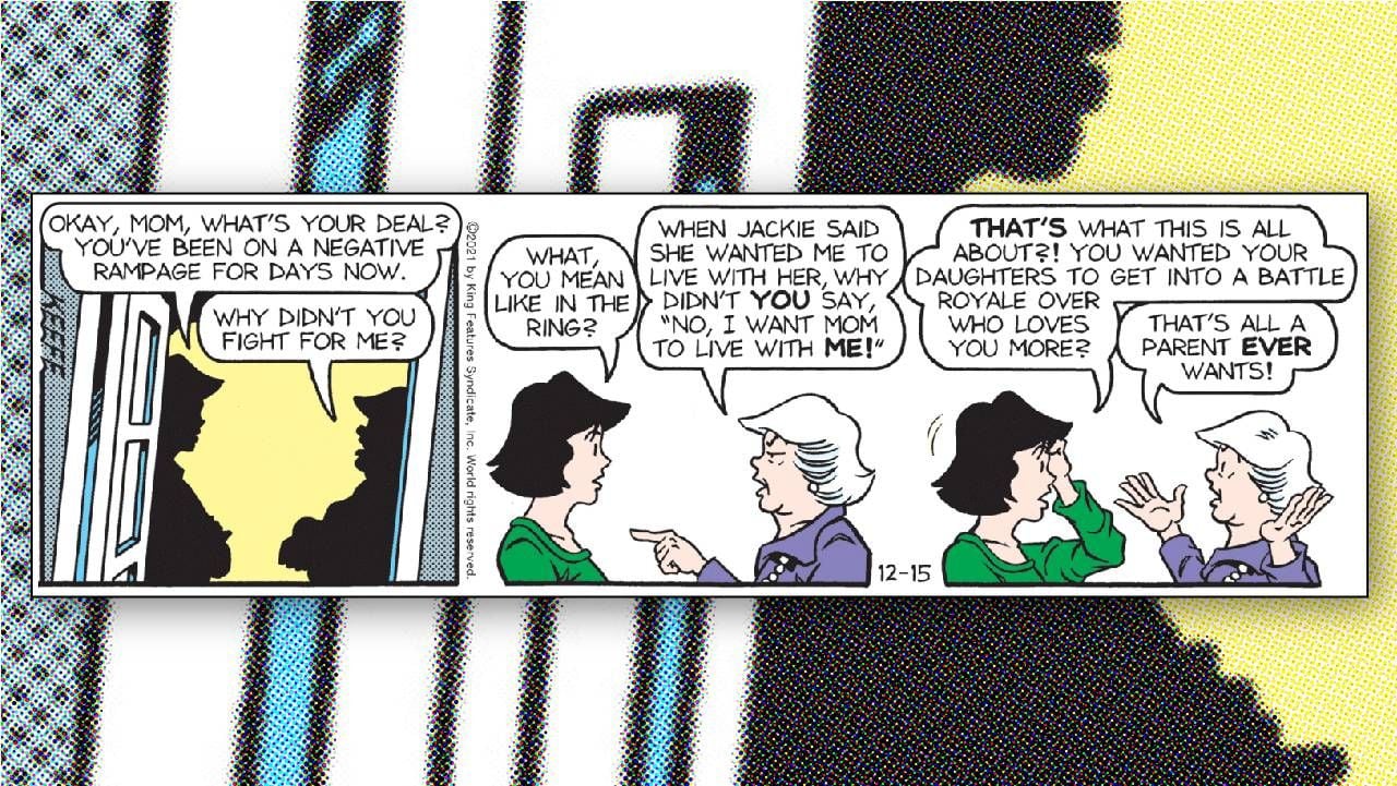 A Sally Forth comic strip, where she is arguing with her mother. Next Avenue, comics, aging