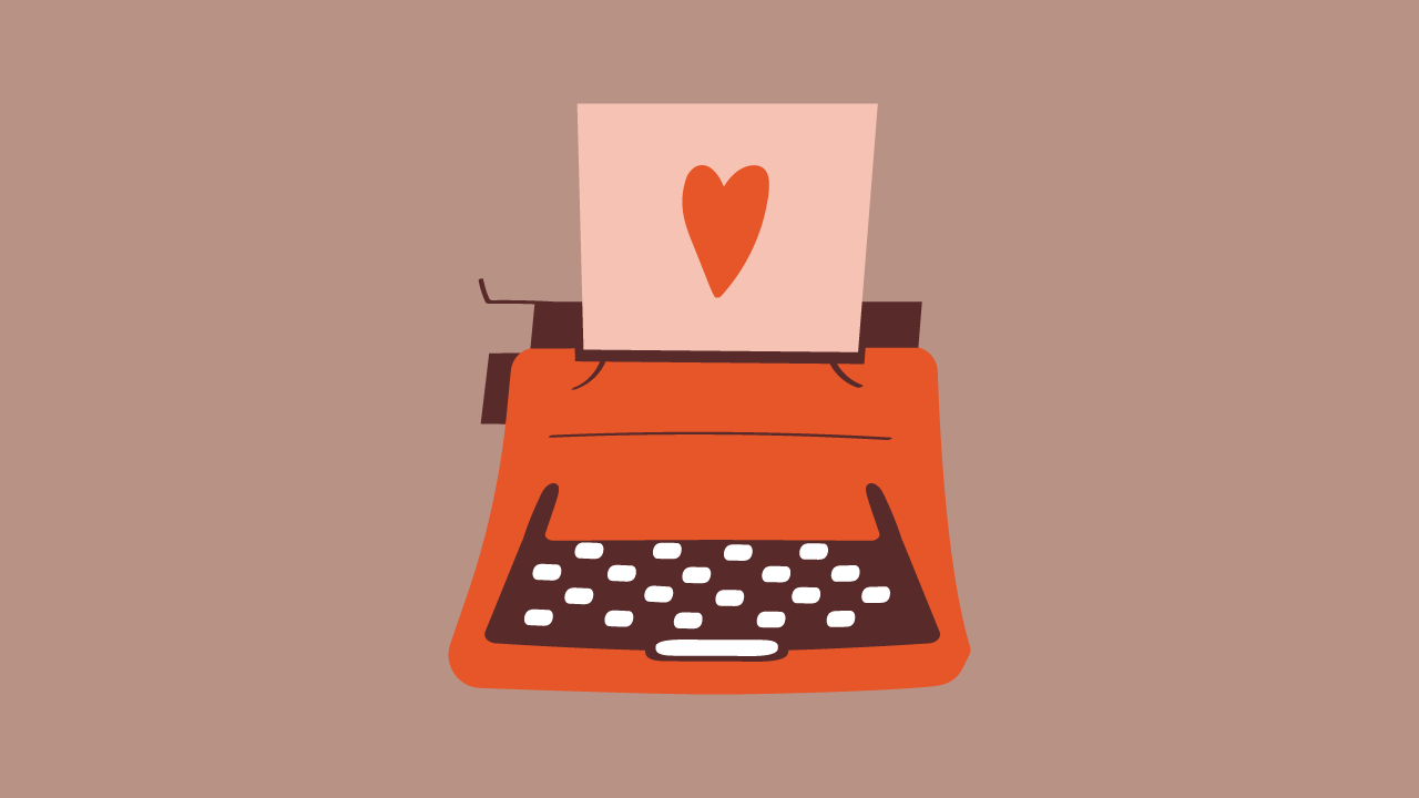 An illustration of a typerwriter and a Valentine's Day letter being typed out. Next Avenue