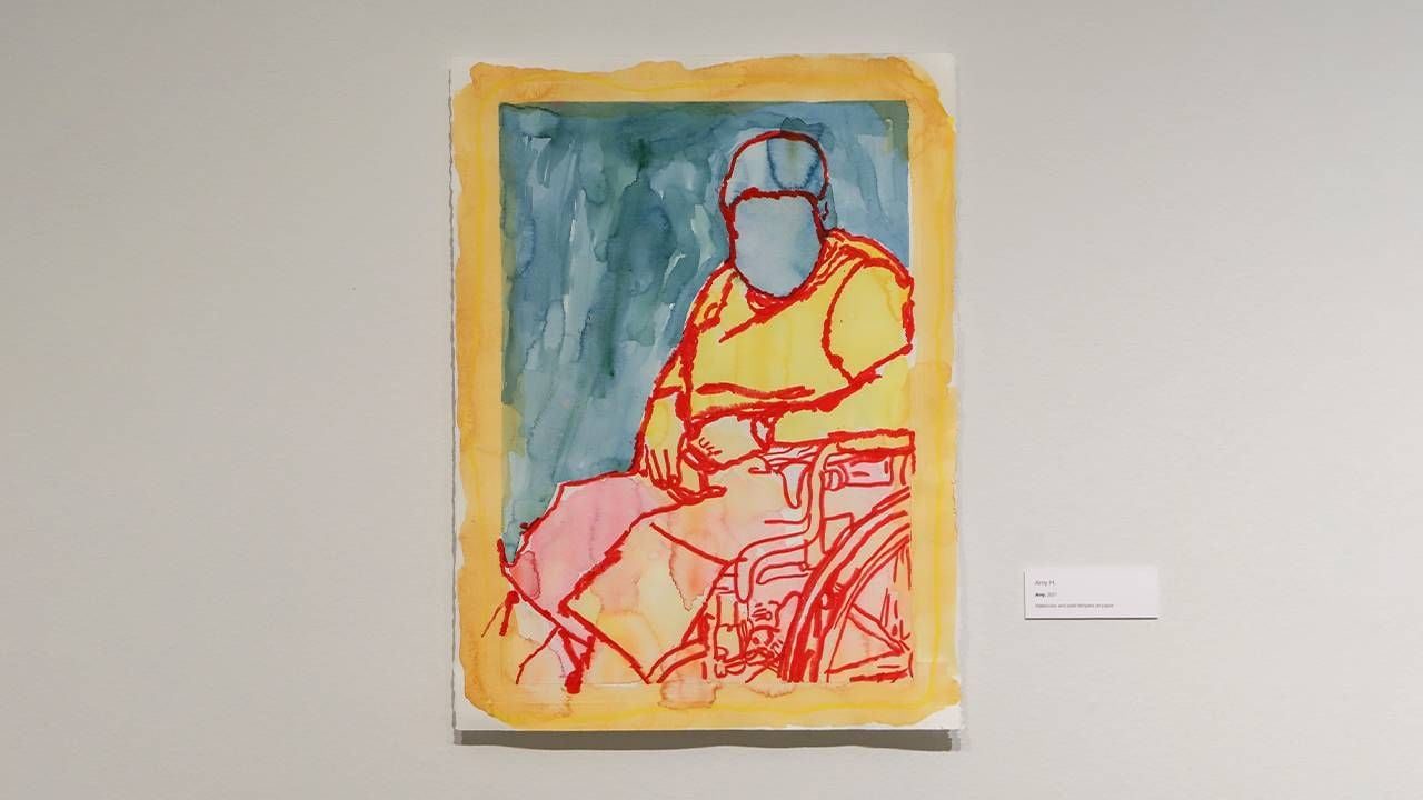 A colorful painting of an older adult using a wheelchair. Next Avenue, aging and disability, support