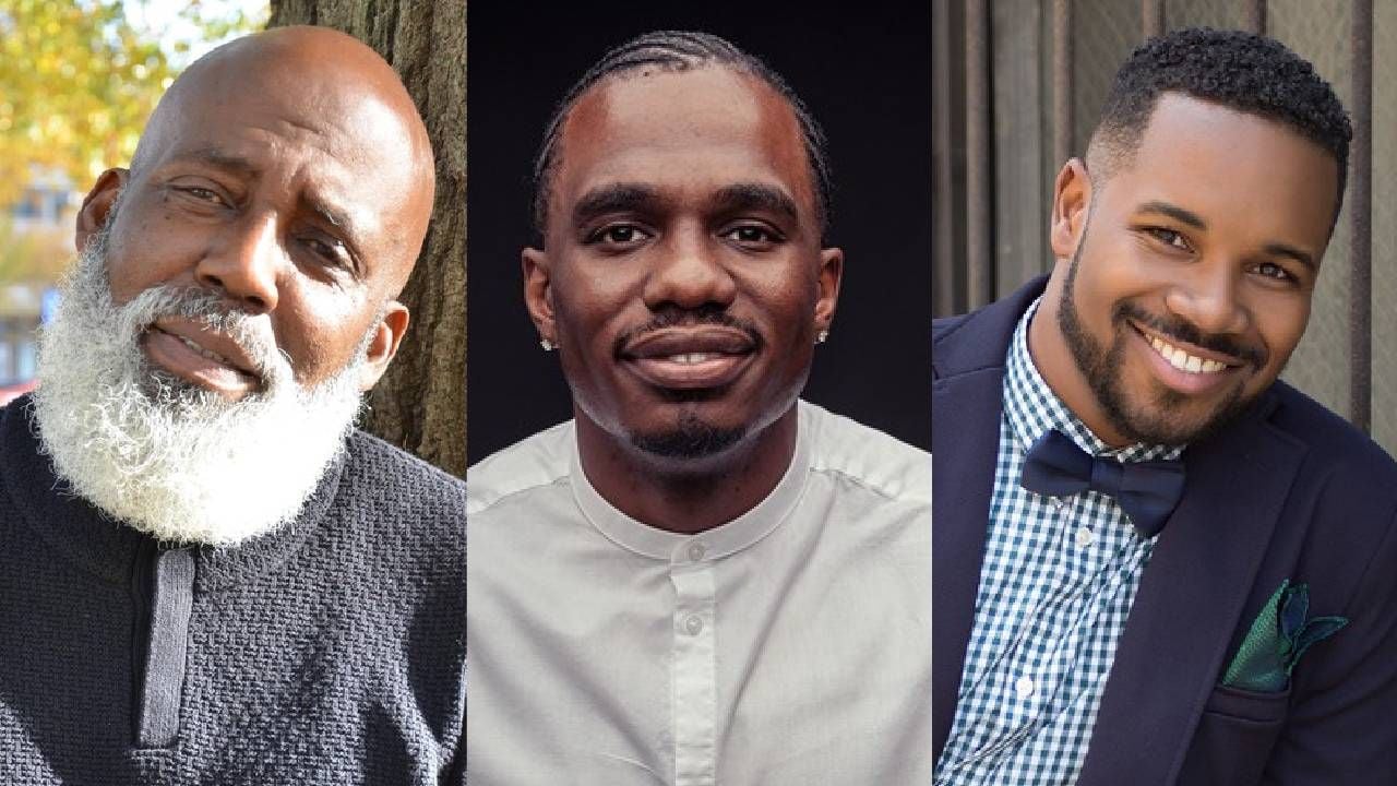 Three side-by-side photos of men smiling. Next Avenue, Black men grief, therapy