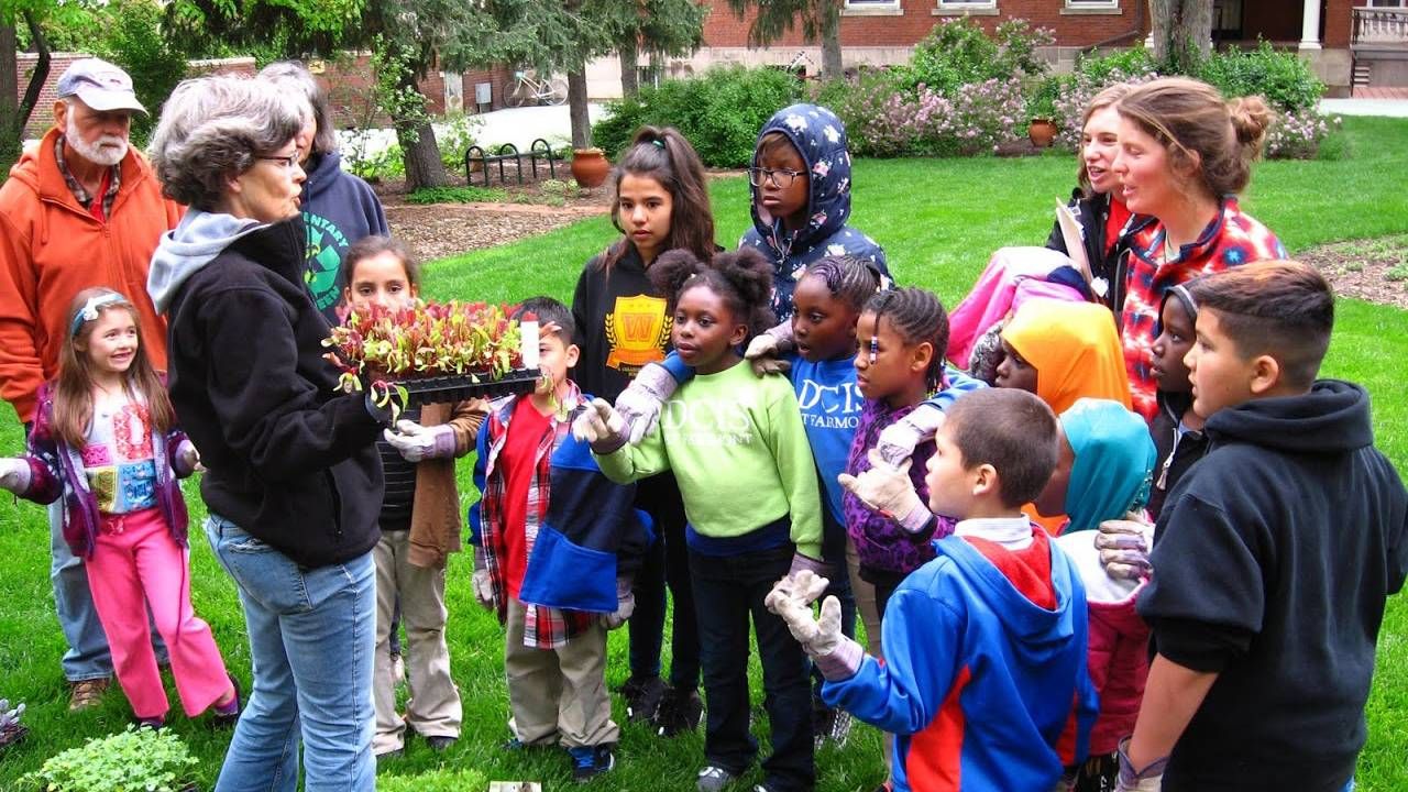 A group of young people gathered around an older adult showing off small seedlings. Next Avenue, Gardening exercise