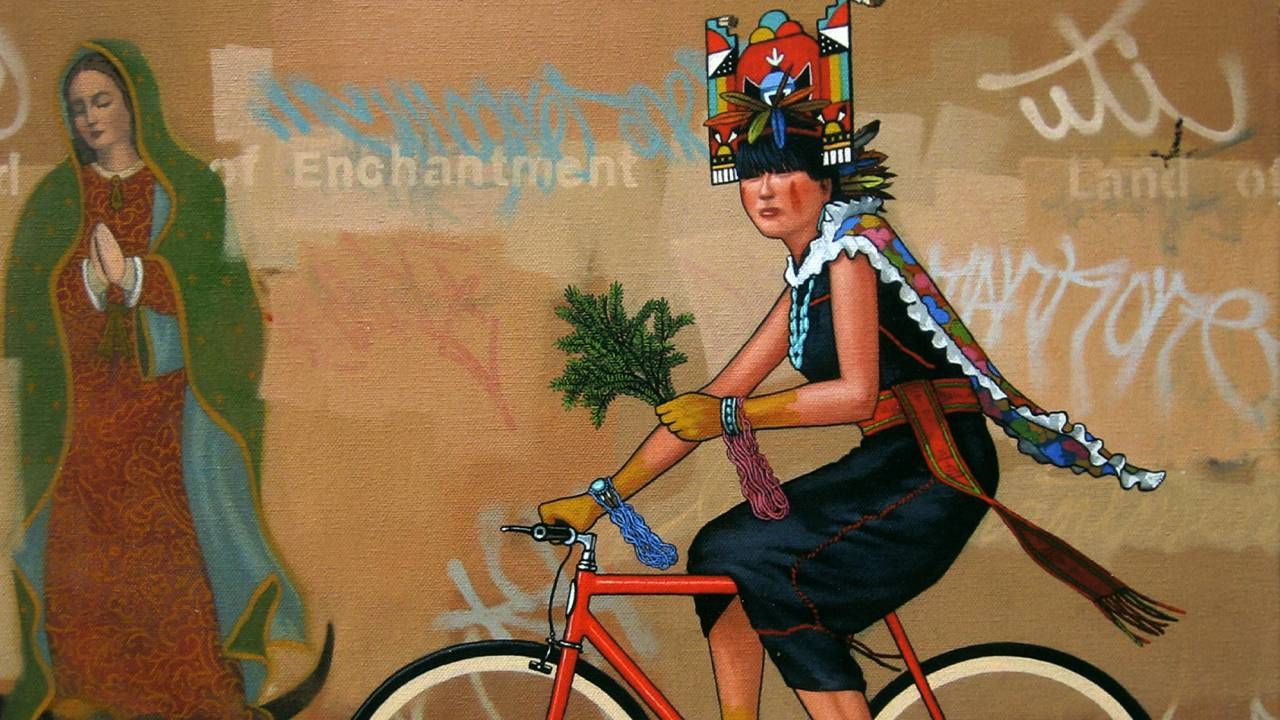 A colorful print of a person on a bicycle. Next Avenue