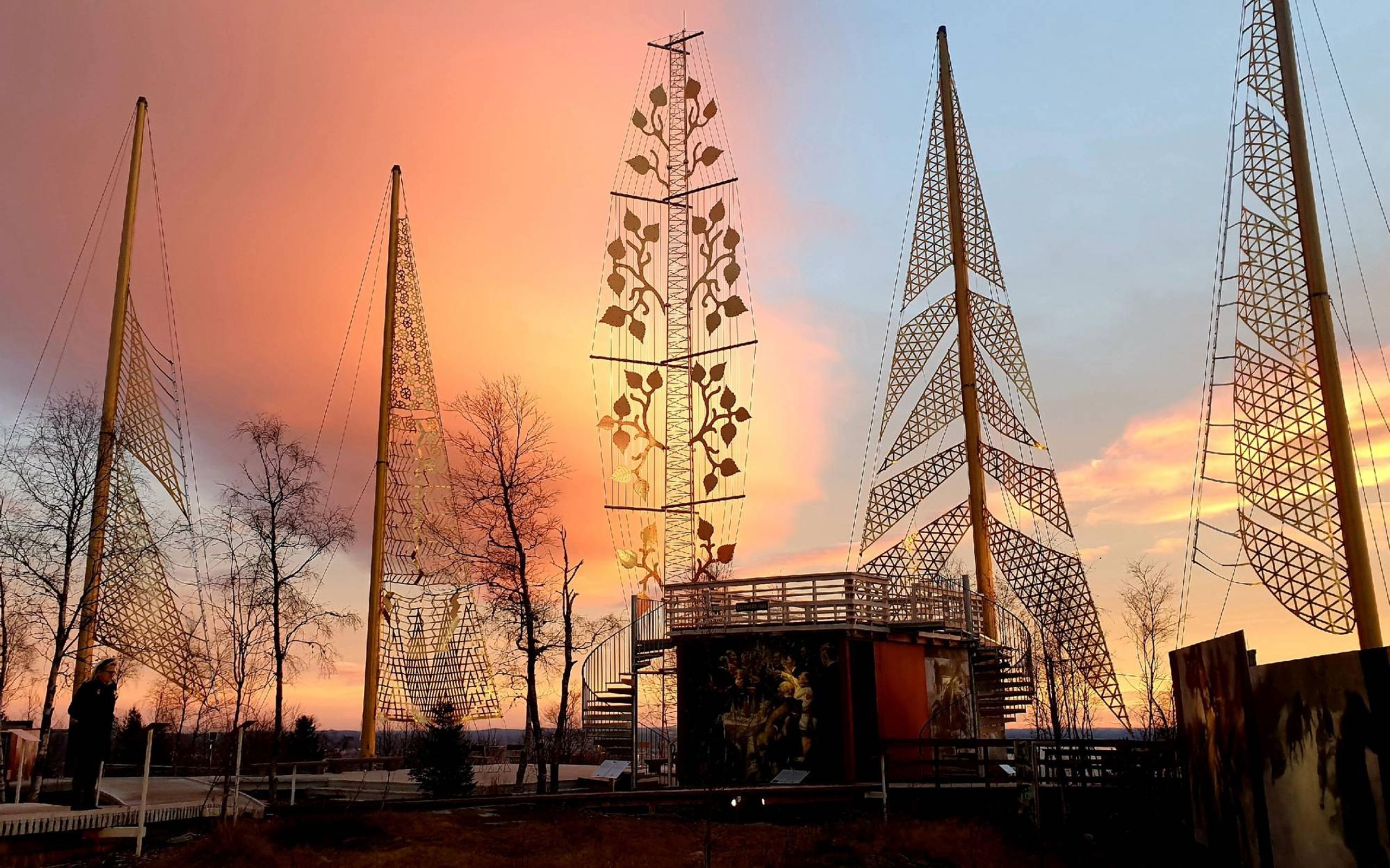 Outdoor sculptures surrounding an outdoor park. Next Avenue, Rose Castle, Norway