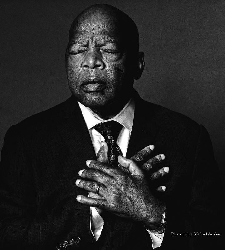 John Lewis with his eyes closed and his hands on his chest. Next Avenue, Ken Burns, Our America
