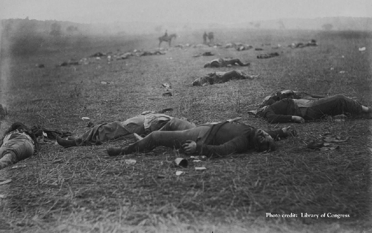 Deceased soldiers on a battlefield. Next Avenue, Ken Burns, Our America