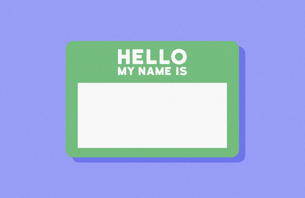 An illustration of a name tag sticker. Next Avenue, names