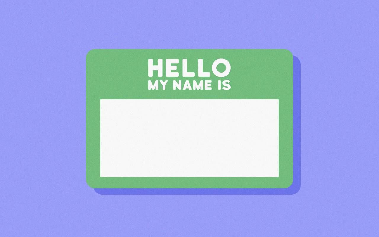 An illustration of a name tag sticker. Next Avenue, names