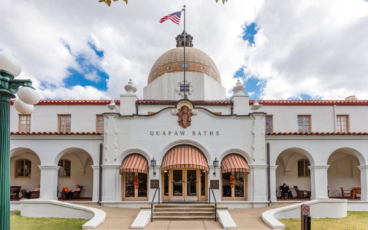 A Spanish style building. Next Avenue, travel, hot springs arkansas