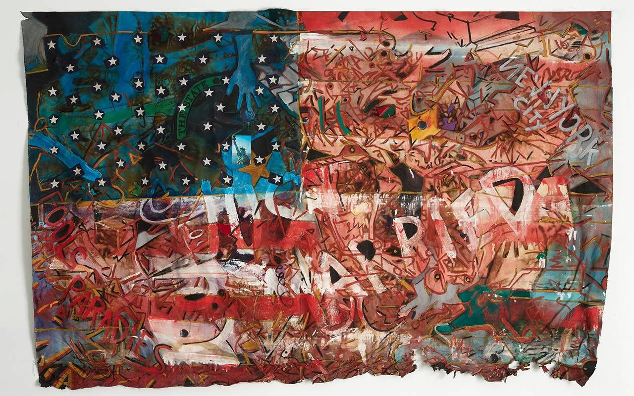 A painting variation on the U.S. flag. Next Avenue, Mike Henderson