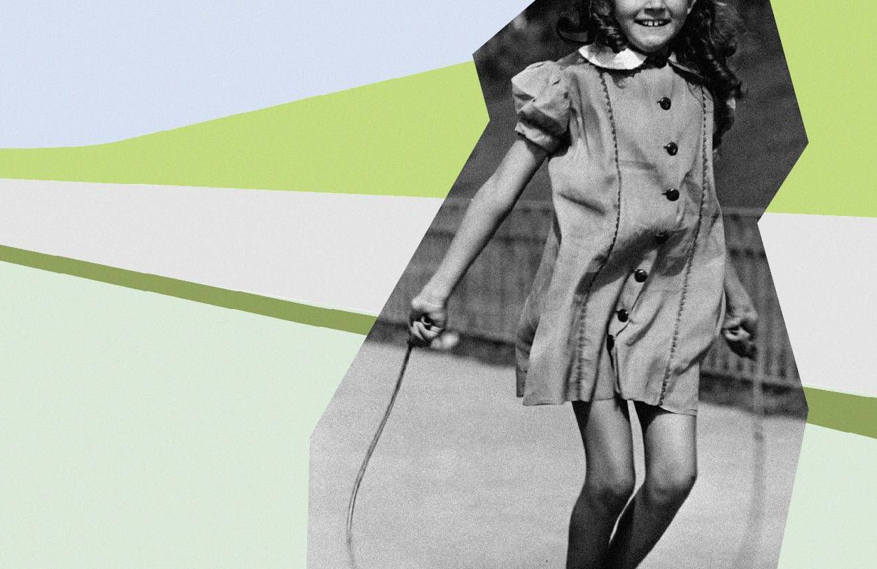 A collage of a vintage girl jumping rope. Next Avenue