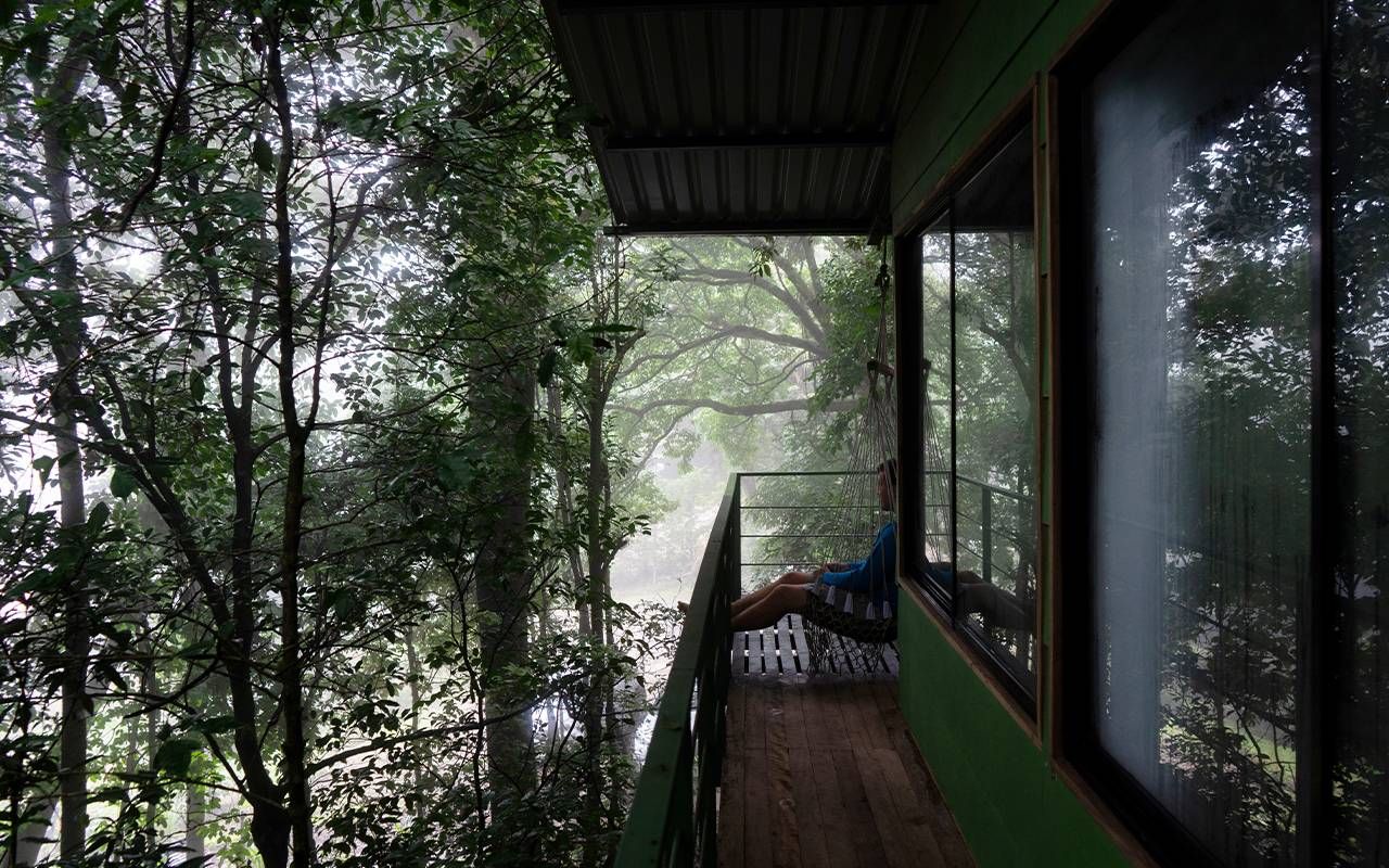 A person sitting outside on a balcony overlooking a jungle in Costa Rica. Next Avenue, blue zones