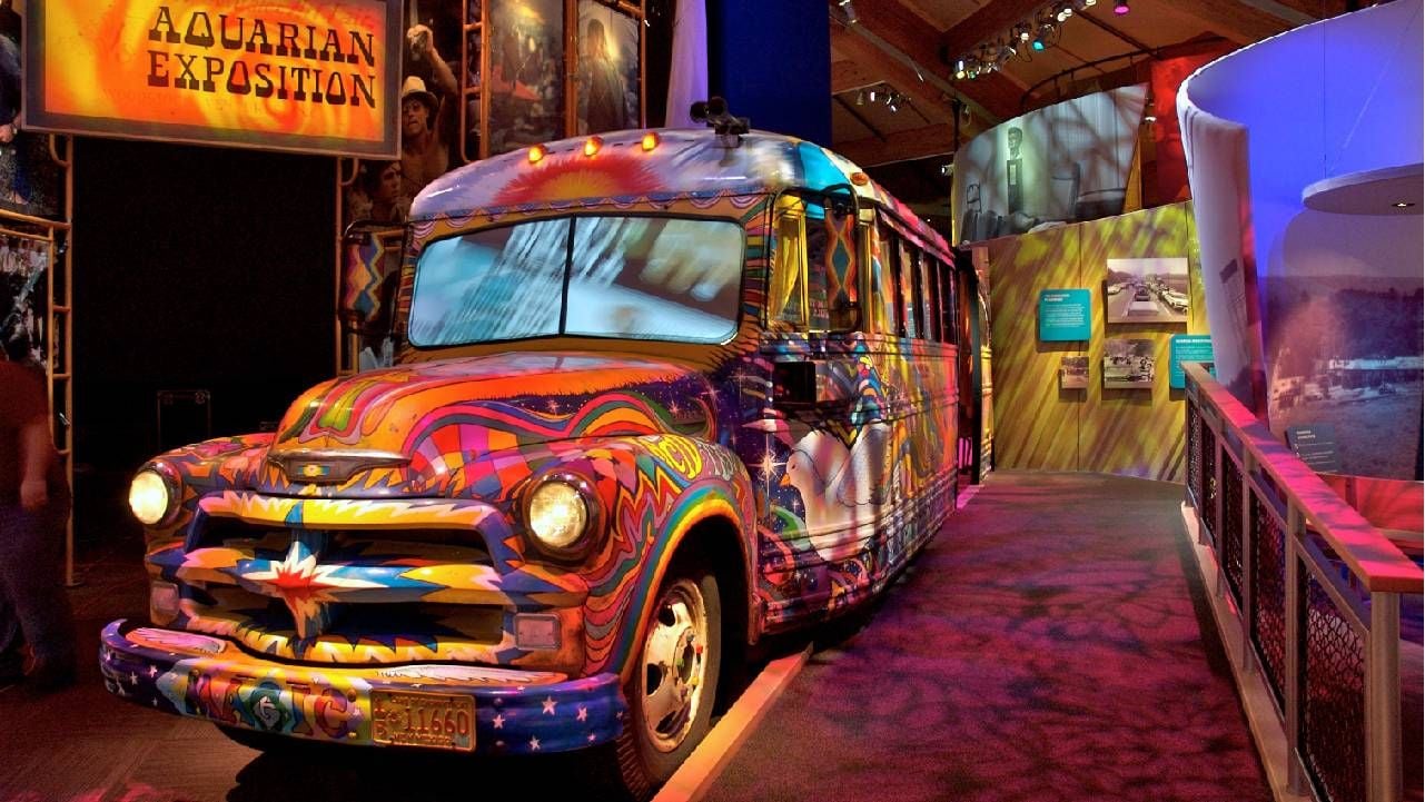 A vintage school bus in an art exhibit. Next Avenue, woodstock