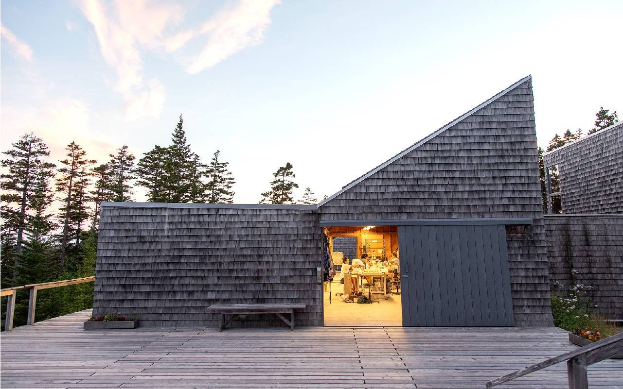 A uniquely shaped artist studio with cedar shakes on the outside. Next Avenue, Maine, Artists