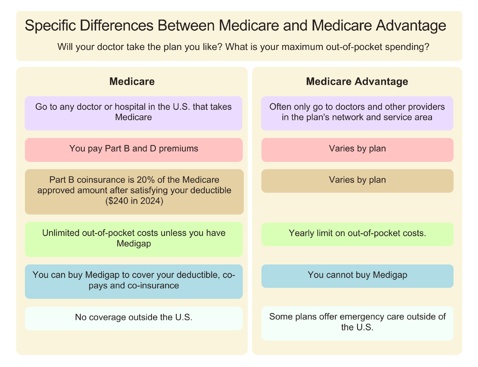 A table comparing medicare and medicare advantage plans