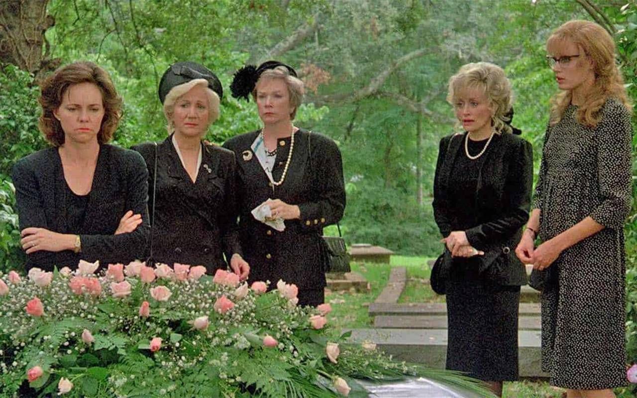 Actors in the movie Steel Magnolias in a funeral scene. Next Avenue