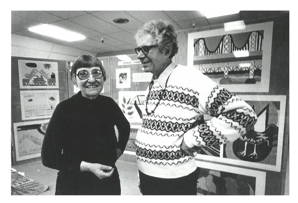 A black and white photo of two people. Next Avenue, San Francisco Museum of Modern Art, Artists with Disabilities