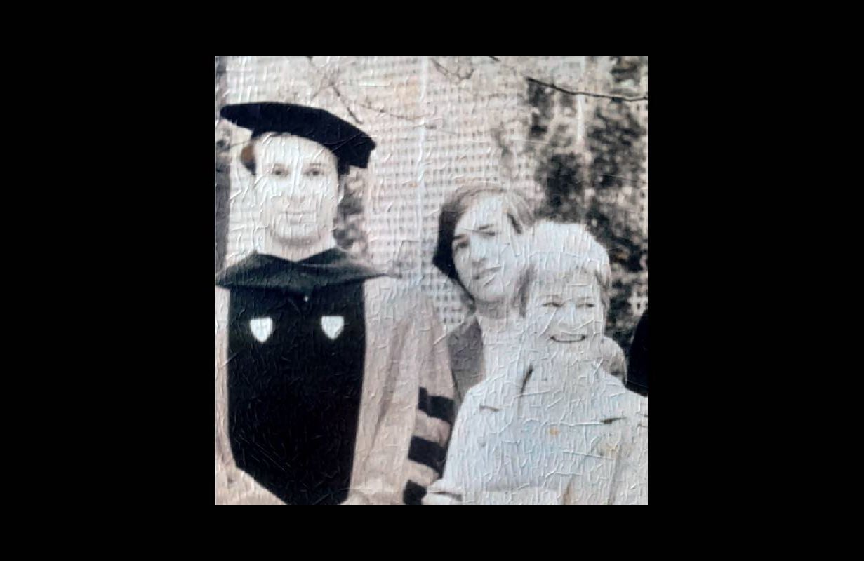A black and white photo of three people after a graduation. Next Avenue, mental illness, secret
