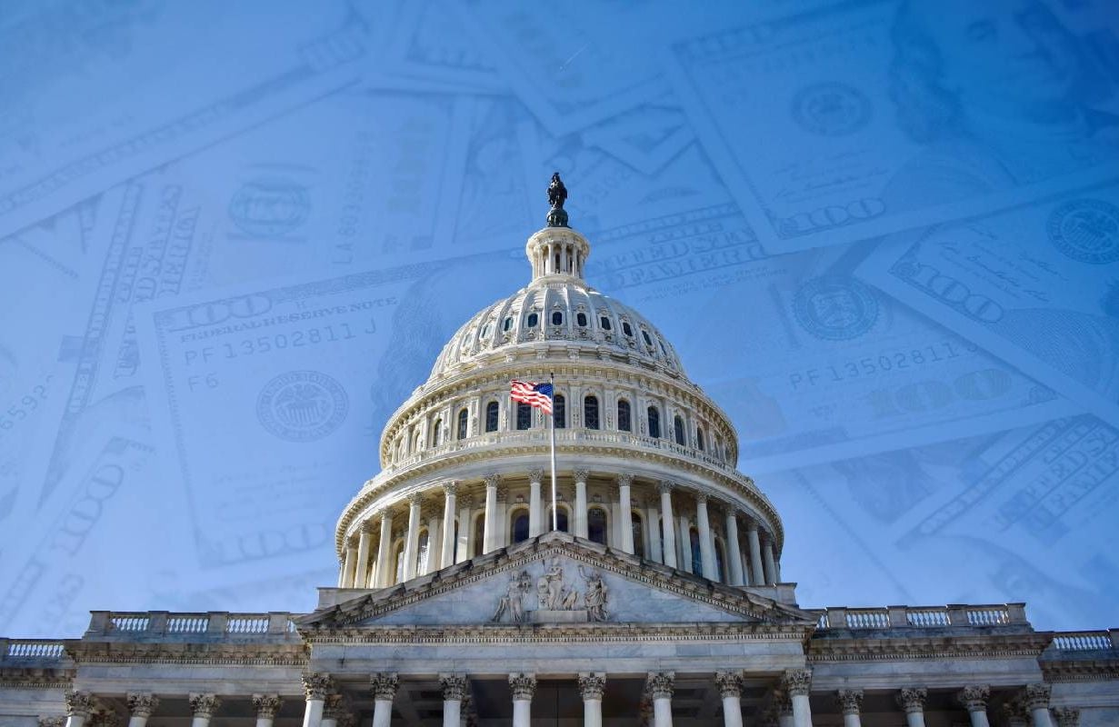 The U.S. Capital building with dollar bills. Next Avenue, campaign finance spending