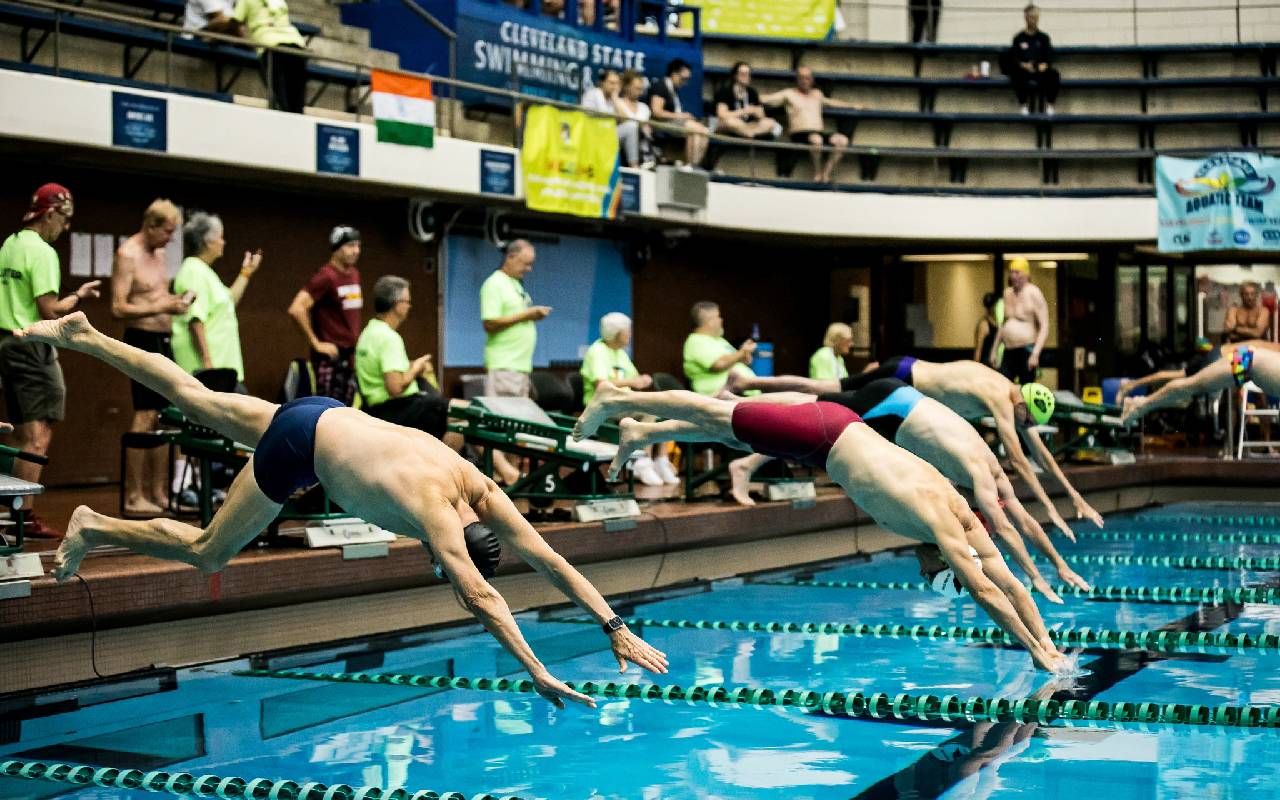 Swimmers during a road race. Next Avenue, Pan American Games