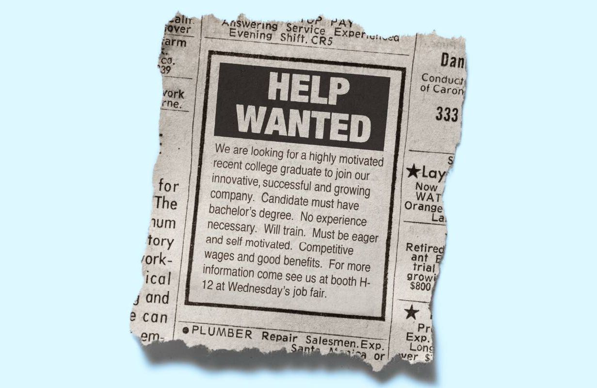 A classified job ad torn out of a newspaper. Next Avenue, modern day job hunting